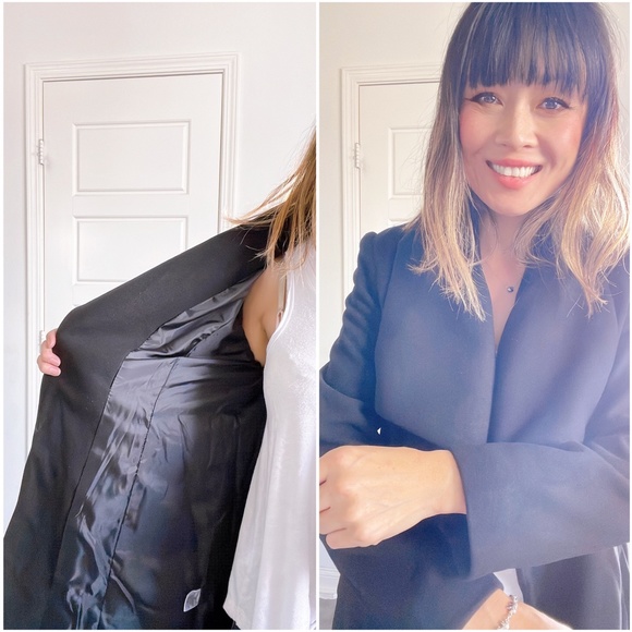 013 Classic Black Wide Collar belted Trench Coat Jacket - Picture 4 of 4